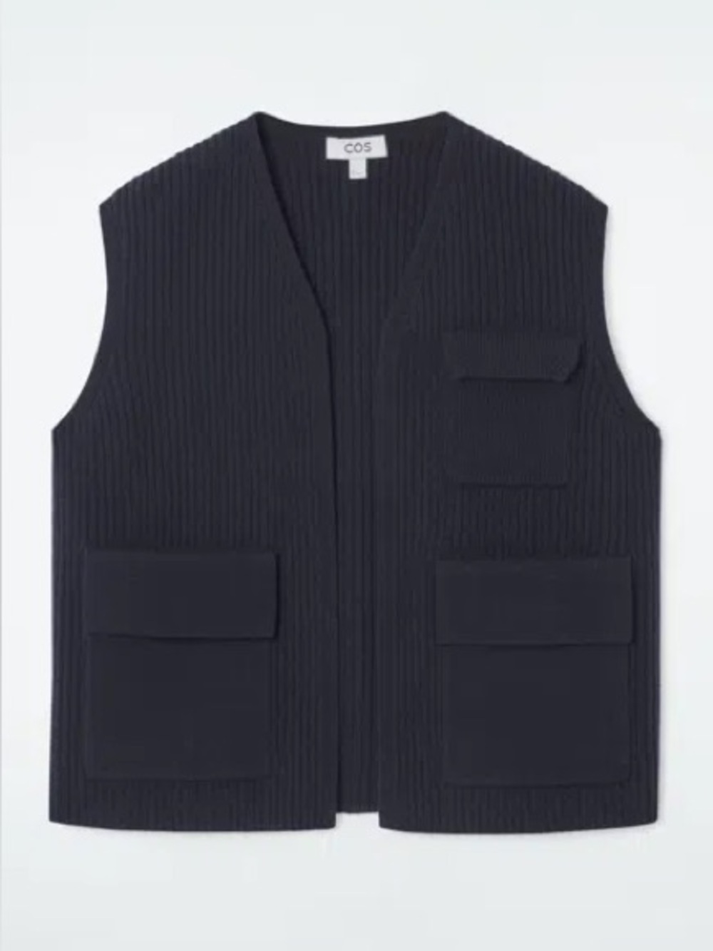 COS Navy Ribbed Knit Vest with Three Front Pockets
